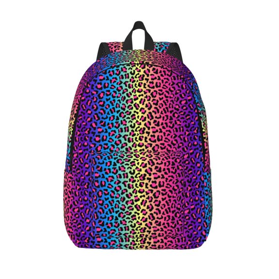 Vsdgher Leopard Neon Rainbow Gradient Print Canvas Backpack Travel Rucksack Unisex Knapsack 15.7/17.7Inch Laptop Backpack for Work,College -Small
