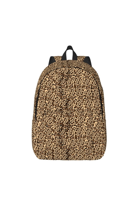 Leopard Print Brown Print Canvas Backpack Travel Rucksack Unisex Knapsack 15.7/17.7Inch Laptop Backpack for Work,College -Medium