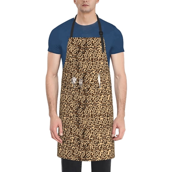 Vsdgher Leopard Print Brown Waterproof Apron with 2 Pockets Kitchen Chef Aprons Bibs for Grooming Cooking Baking Painting Gardening