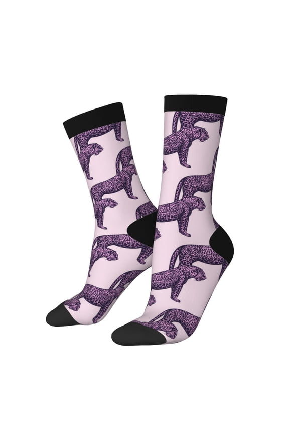 Leopard Print Crew Socks for Men & Women, Breathable Casual Athletic Ankle Socks