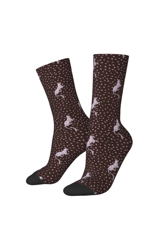Leopard Print Crew Socks for Men & Women, Breathable Casual Athletic Ankle Socks