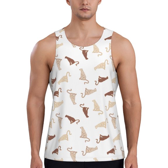 Vsdgher Leopard Print Men's Workout Tank Tops Sleeveless Gym Shirt Quick Dry Fitness Bodybuilding Sleeveless T Shirt-Small