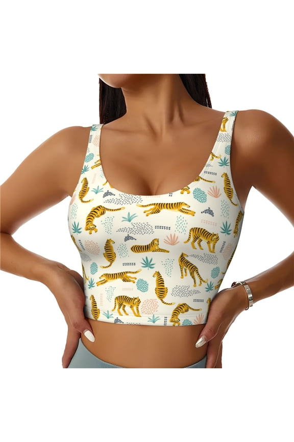 Leopard Print Print Women Sleeveless Athletic Tank Top Built-in Bra Camisole Sports Vest for Yoga Running Fitness Exercise with Removable Pads