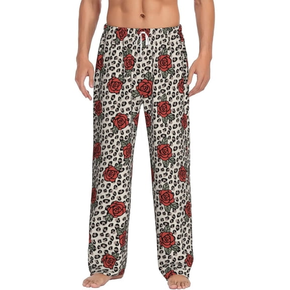 Vsdgher Leopard Print Rose Print Mens Pajama Pants Sleep & Lounge Pants, PJ Bottoms With elastic waistb and Pockets