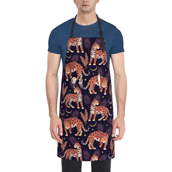 Vsdgher Leopard Print Waterproof Apron with 2 Pockets Kitchen Chef Aprons Bibs for Grooming Cooking Baking Painting Gardening