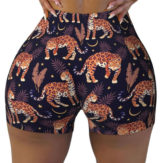 Vsdgher Leopard Print print Workout Shorts for Women Seamless Soft Smooth Gym Yoga Scrunch Active Exercise Fitness Shorts