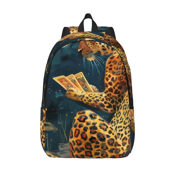 Vsdgher Leopard Reading Tarot Cards Print Canvas Backpack Travel Rucksack Unisex Knapsack 15.7/17.7Inch Laptop Backpack for Work,College -Small