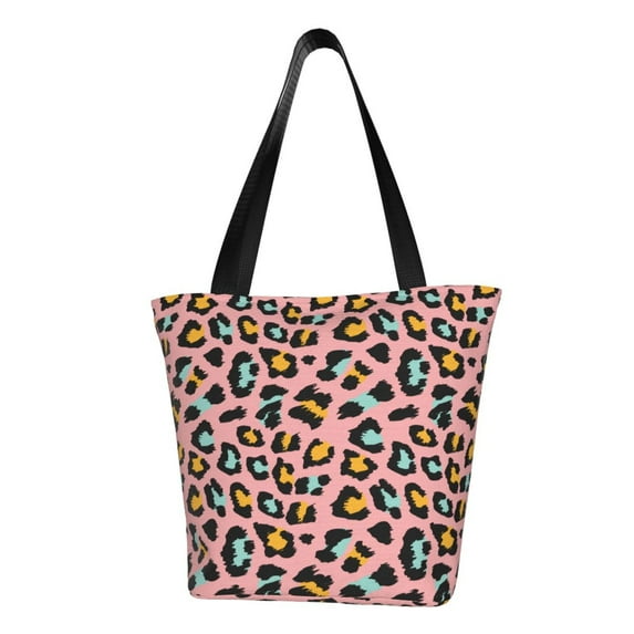 Vsdgher Leopard print Reusable Shopping Grocery Bags for Women Shopping with Pouch Foldable Pouch Lightweight Polyester Fabric