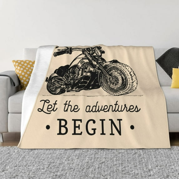 Vsdgher Let The Adventure Begin Pattern Fleece Throw Blanket, Horizontal Fleece Bedding Home Decor for Couch & Bed All Season Use -60"x50"