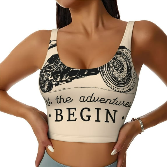 Vsdgher Let The Adventure Begin Print Women Sleeveless Athletic Tank Top Built-in Bra Camisole Sports Vest for Yoga Running Fitness Exercise with Removable Pads