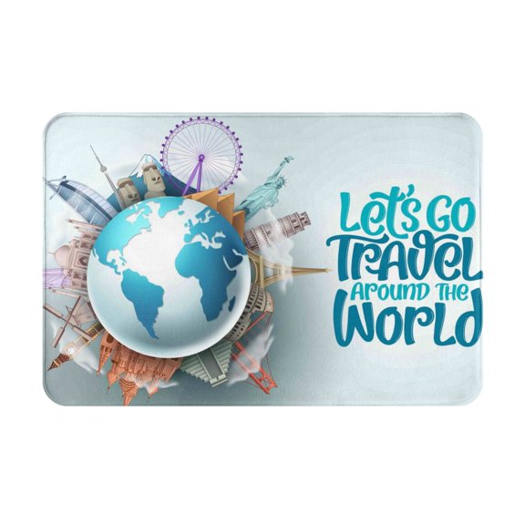 Vsdgher Let's go Travel print Flannel Anti-Slip Floor Mat Comfort Mat Floor Carpet for Decor, Non-Slip, Home, Office, Laundry, Durable
