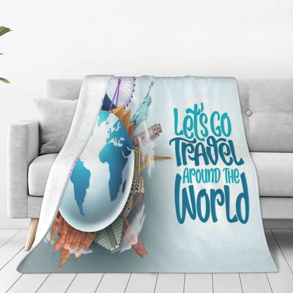 Vsdgher Let's go Travel Around the World Ultra-Soft Micro flannel Blanket Throw Blankets for Couch Sofa, Bed (4 sizes)-40"x30"