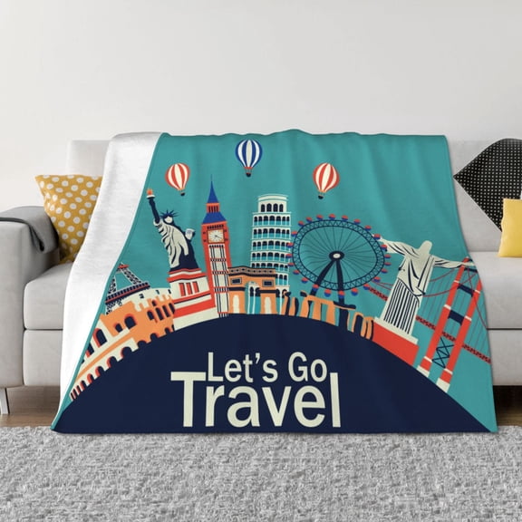 Vsdgher Let's go Travel Pattern Fleece Throw Blanket, Horizontal Fleece Bedding Home Decor for Couch & Bed All Season Use -40"x30"