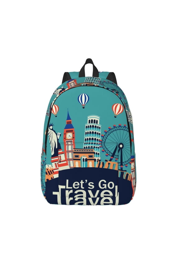 Let's go Travel Print Canvas Backpack Travel Rucksack Unisex Knapsack 15.7/17.7Inch Laptop Backpack for Work,College -Small