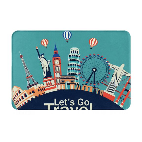 Vsdgher Let's go Travel print Flannel Anti-Slip Floor Mat Comfort Mat Floor Carpet for Decor, Non-Slip, Home, Office, Laundry, Durable