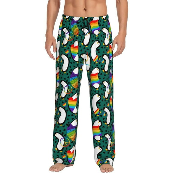 Vsdgher Lgbt Penguin Print Mens Pajama Pants Sleep & Lounge Pants, PJ Bottoms With elastic waistb and Pockets