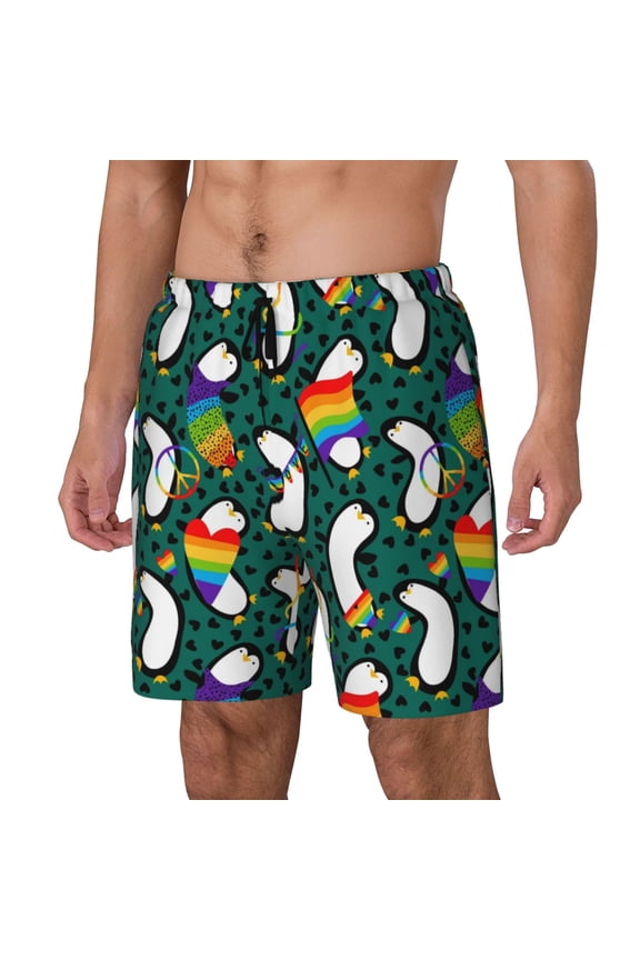 Lgbt Penguin for Mens Swim Trunks with Compression Liner Swim Shorts Swim Suits Board Shorts-Medium