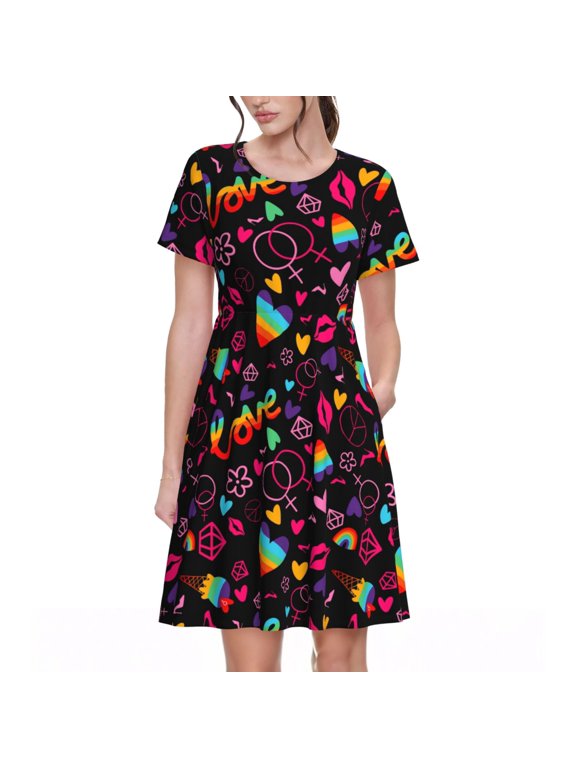 Lgbt Rainbow For Pride for Womens Summer 2025 Casual Midi Maxi Dresses Lightweight Short Sleeve Round Neck Beach Dress -XX-Large