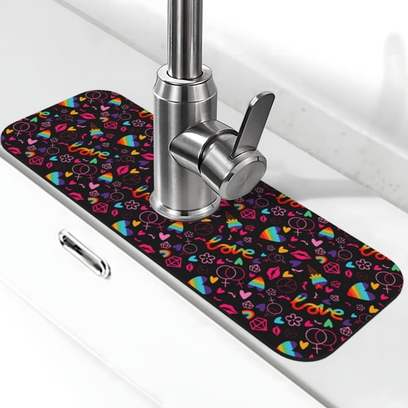Vsdgher Lgbt Rainbow For Pride Kitchen Sink Splash Guard Faucet Mat -1 PC Super Absorbent Fast Drying Mat Sink Gadgets-Splash, Bathroom,Sink Mat,(15" X 5.5" )
