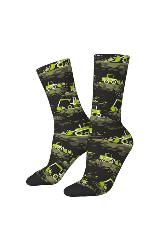 Light Green Excavator Crew Socks for Men & Women, Breathable Casual Athletic Ankle Socks