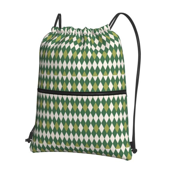 Vsdgher Light Green Squares Drawstring Backpack Water Resistant String Bag Sports Sackpack Gym Sack for Men Women