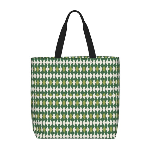 Vsdgher Light Green Squares print Tote Bag for Women Shoulder Bag with Zipper Large Shoulder Bag Handle Handbag Portable Washable for Travel, Work