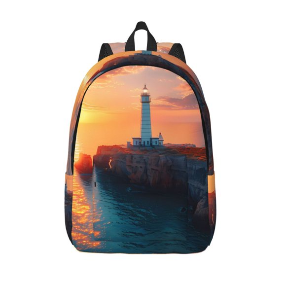 Vsdgher Lighthouse At Sunset Coast Print Canvas Backpack Travel Rucksack Unisex Knapsack 15.7/17.7Inch Laptop Backpack for Work,College -Small