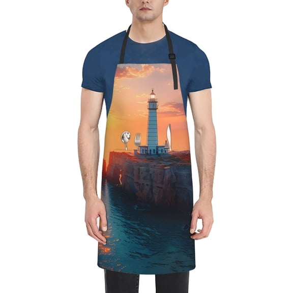 Vsdgher Lighthouse At Sunset Coast Waterproof Apron with 2 Pockets Kitchen Chef Aprons Bibs for Grooming Cooking Baking Painting Gardening