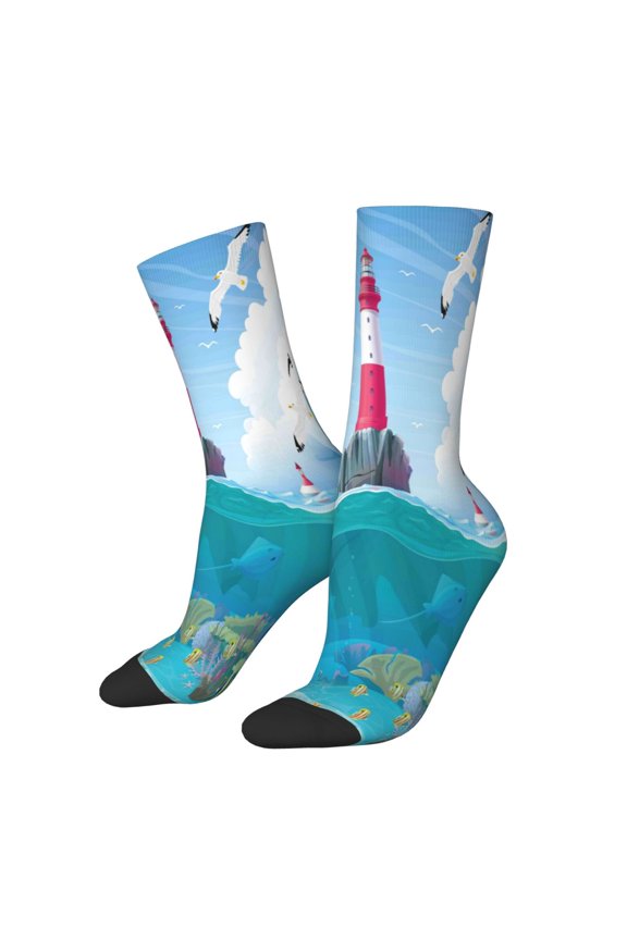 Lighthouse Sea Port Crew Socks for Men & Women, Breathable Casual Athletic Ankle Socks