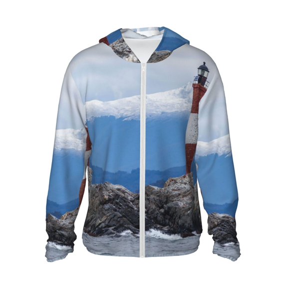 Vsdgher Lighthouse On The Waters Print Adult Hoodie Shirts Rash Guard for Men Women,Long Sleeve Sun Protection Fishing Shirts for Athletic Running Swim-Large