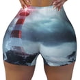 thumbnail image 1 of Vsdgher Lighthouse in a Stormy Sea print Workout Shorts for Women Seamless Soft Smooth Gym Yoga Scrunch Active Exercise Fitness Shorts, 1 of 8