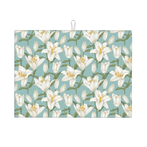 Vsdgher Lilies Flowers Dish Drying Mat Super Absorbent Drying Mat Large Dish Drying Mats for Kitchen Counter Kitchen Drying Mat 24" x 18"