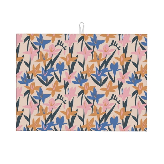 Vsdgher Lilies Flowers Dish Drying Mat Super Absorbent Drying Mat Large Dish Drying Mats for Kitchen Counter Kitchen Drying Mat 24" x 18"