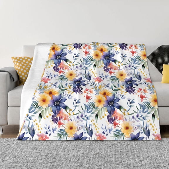 Vsdgher Lilies Flowers Pattern Fleece Throw Blanket, Horizontal Fleece Bedding Home Decor for Couch & Bed All Season Use -50"x40"