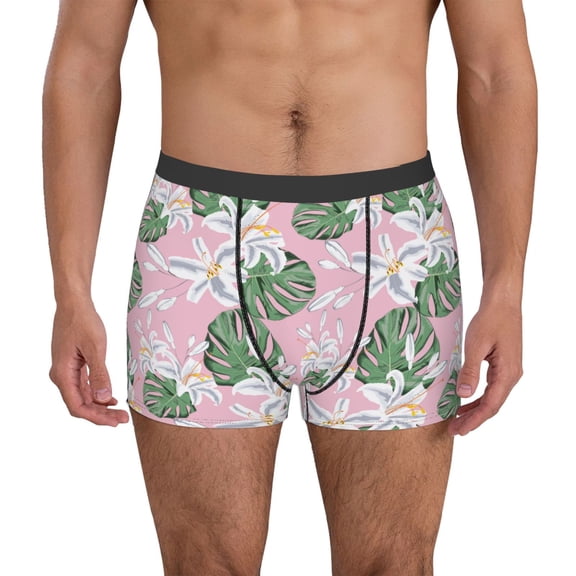 Vsdgher Lilies Flowers Pattern Men's Boxer Brief Underwear,Soft Funny Underwear for Men-Small