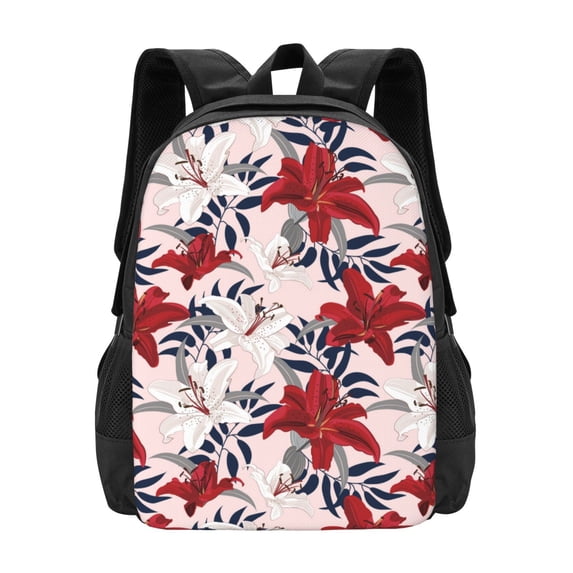 Vsdgher Lilies Flowers Print Backpack for Women Men School Bookbag with Laptop Compartment for College Work Travel, Simple Fashion Casual Daypack, Fit 15" Laptop