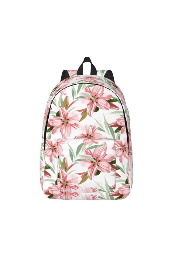 Lilies Flowers Print Canvas Backpack Travel Rucksack Unisex Knapsack 15.7/17.7Inch Laptop Backpack for Work,College -Small