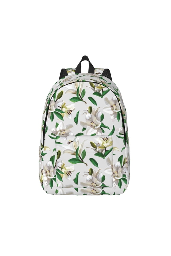 Lilies Flowers Print Canvas Backpack Travel Rucksack Unisex Knapsack 15.7/17.7Inch Laptop Backpack for Work,College -Small
