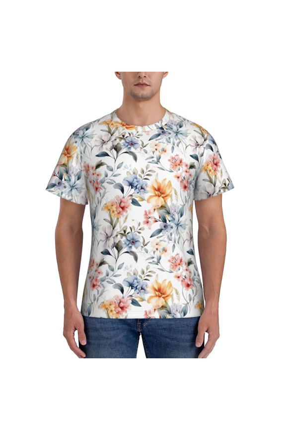 Lilies Flowers Print Men's Dry Fit Mesh Athletic Shirts Moisture Wicking Tennis T-Shirt Tops