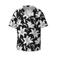 thumbnail image 1 of Vsdgher Lilies Flowers Print Men's Wrinkle Free Untucked Cuban Shirt Business Casual Button Down Shirts Short Sleeve Shirt, 1 of 7