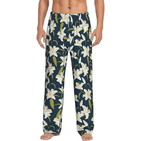 Vsdgher Lilies Flowers Print Mens Pajama Pants Sleep & Lounge Pants, PJ Bottoms With elastic waistb and Pockets