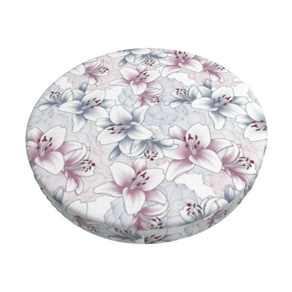 Vsdgher Lilies Flowers Print Stool Covers Round,Stretch Round Stool Covers Washable Stool Cushion Slipcover Elastic Chair Covers for 12-14 Inch Chair
