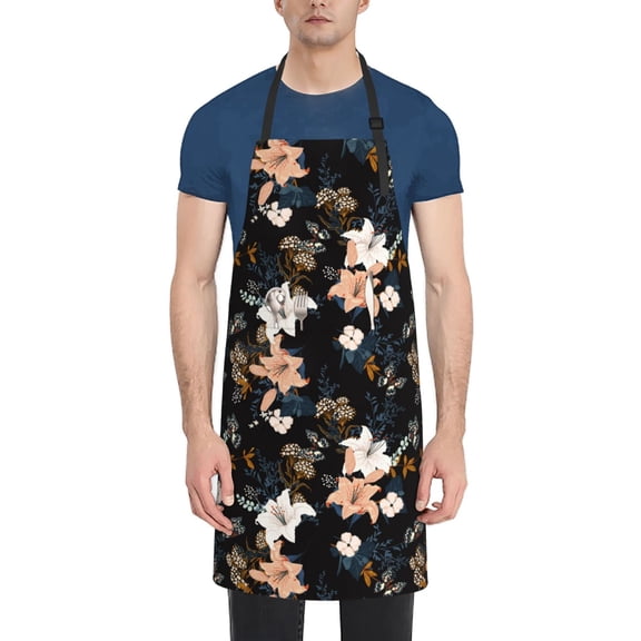 Vsdgher Lilies Flowers Waterproof Apron with 2 Pockets Kitchen Chef Aprons Bibs for Grooming Cooking Baking Painting Gardening