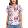 thumbnail image 1 of Vsdgher Lilies Flowers Women Shirts V Neck Short Sleeve Tops T-Shirt Basic Tees, S to 3XL3X-Large, 1 of 5