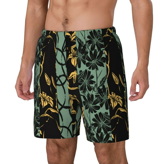 Vsdgher Lilies Flowers for Mens Swim Trunks with Compression Liner Swim Shorts Swim Suits Board Shorts-Medium