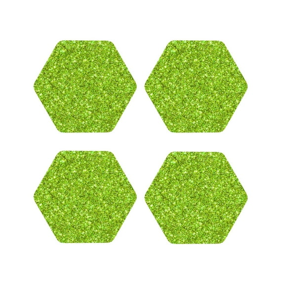 Vsdgher Lime green glitter Leather Coasters for Drinks, Durable Drink Coasters 4 Set for Tabletop Protection, Luxurious Home Décor and Housewarming Gift ( {designName})Hexagon
