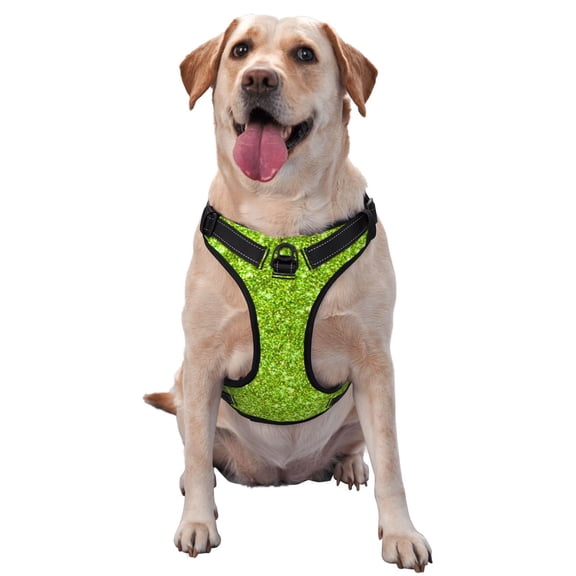 Vsdgher Lime green glitter Pattern Dog Harness,No Pull Pet Harness with Soft Padded Handle,Adjustable Reflective Vest with 2 Buckles,4 Slide Buckles,S-XL Small