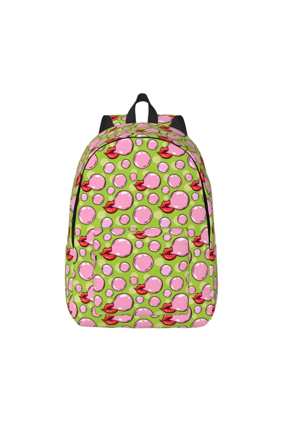 Lips blowing bubble gum Print Canvas Backpack Travel Rucksack Unisex Knapsack 15.7/17.7Inch Laptop Backpack for Work,College -Small