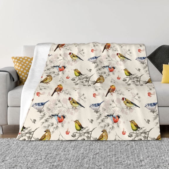 Vsdgher Little Birds Pattern Fleece Throw Blanket, Horizontal Fleece Bedding Home Decor for Couch & Bed All Season Use -60"x50"