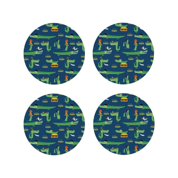 Vsdgher Little Pirate Crocodile Leather Coasters for Drinks, Durable Drink Coasters 4 Set for Tabletop Protection, Luxurious Home Décor and Housewarming Gift ( {designName})Round Shape